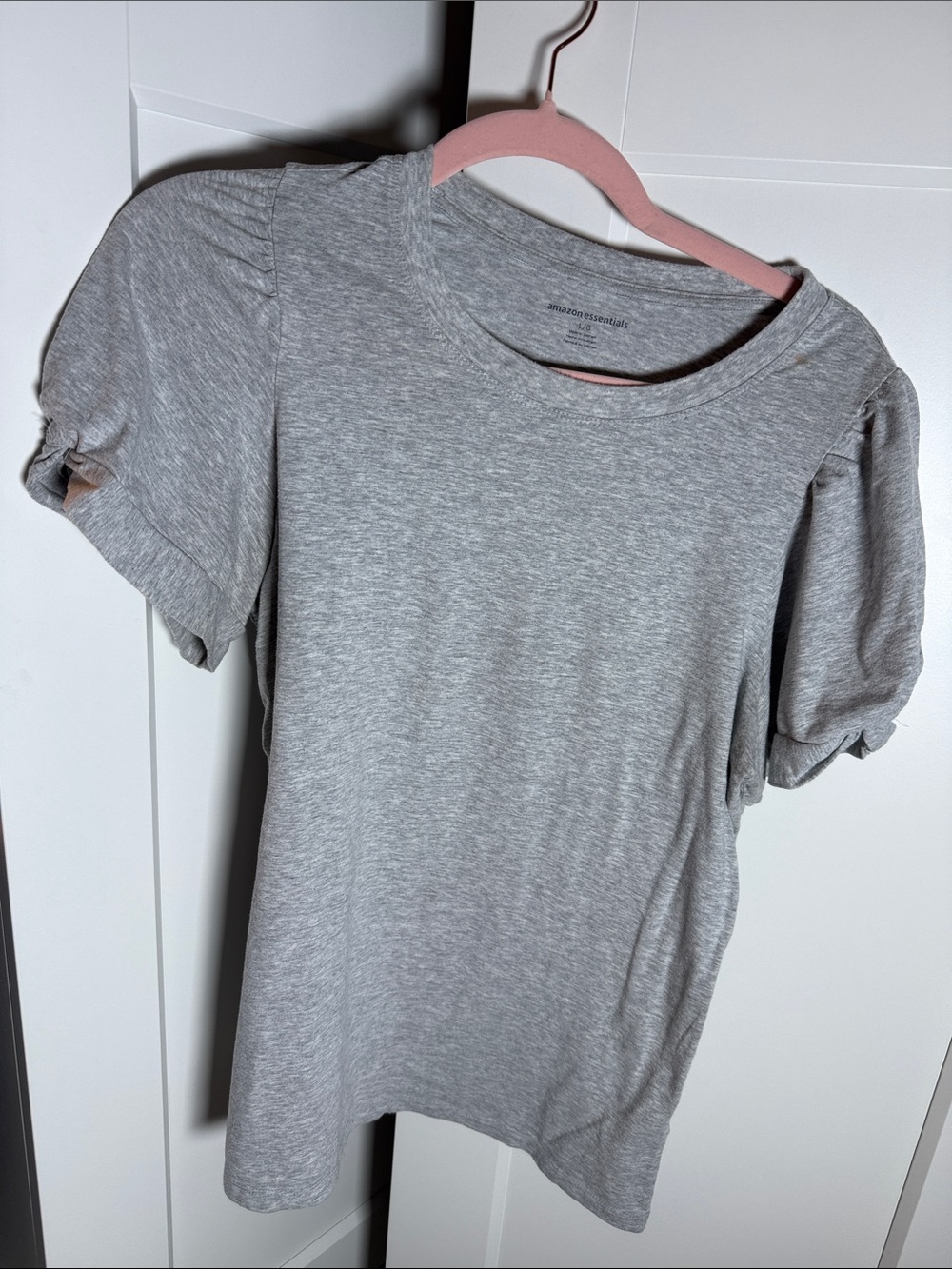 Amazon Essentials Light Gray Puff Sleeve Short Sleeve Tee